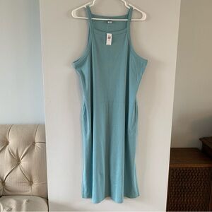 Midi Dress Ribbed Tank Square Neck Spaghetti Strap Teal Old Navy Size XXL Petite